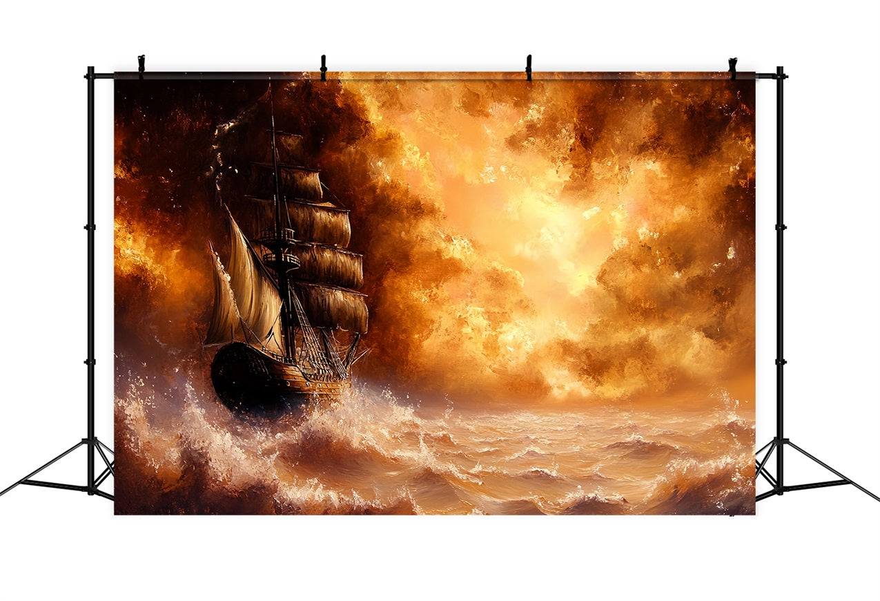 Toile de fond Vintage Pour Photographie Mer Tempétueuse Navire de Croisière CSH4-291