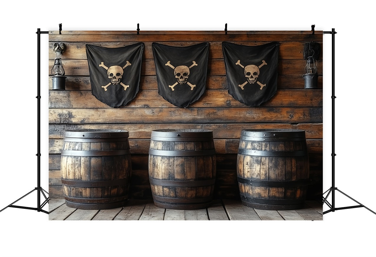 Toile de fond Vintage Taverne Pirate Barils Drapeaux CSH4-313