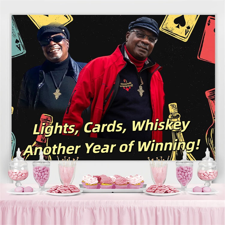 Toile de fond Personnalisable Anniversaire Cartes de Poker Ambiance Whisky CSH4-33