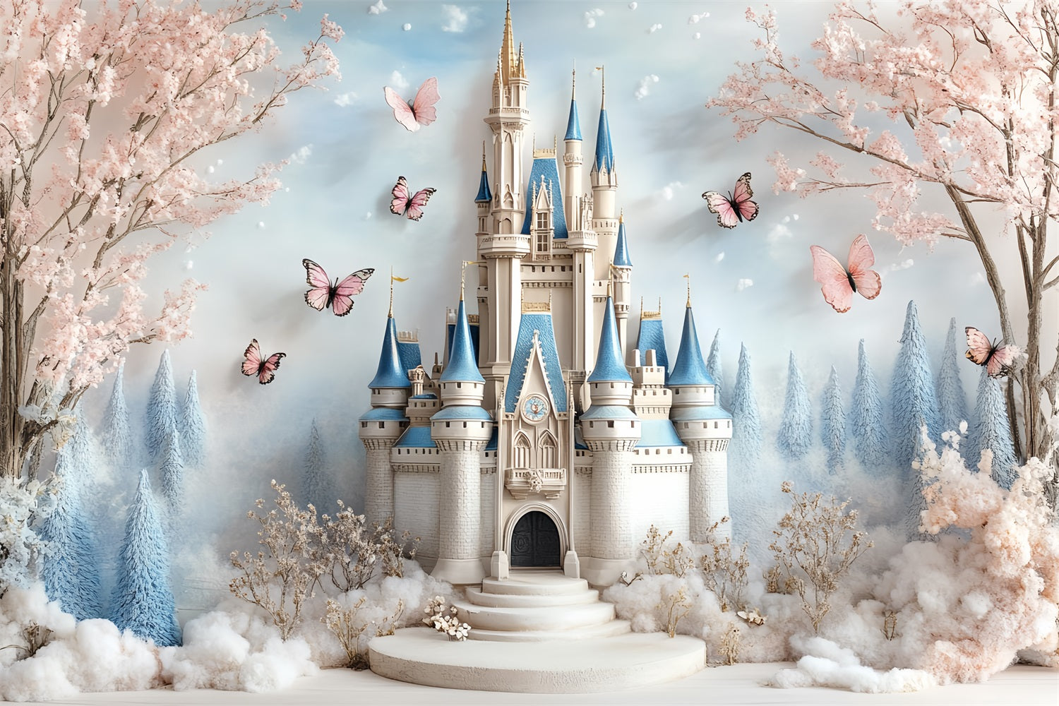 Toile de fond Château Jardin Nuages Floraux CSH4-337