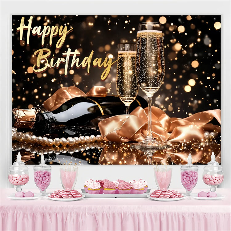 Toile de fond Deco Anniversaire Personnalisée Perles Élégantes Champagne CSH4-48