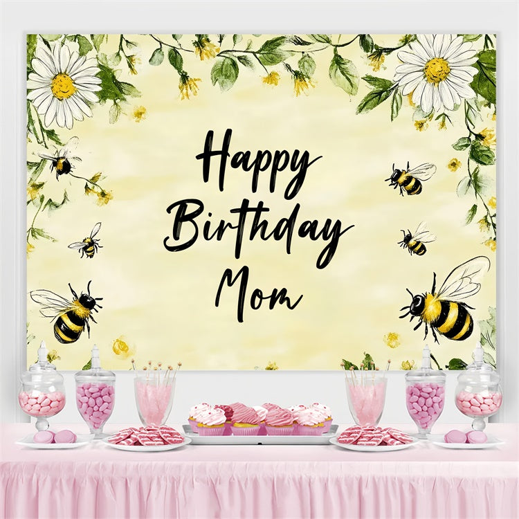 Toile de fond Anniversaire Personnalisée Marguerite Jaune Abeille Florale CSH4-49