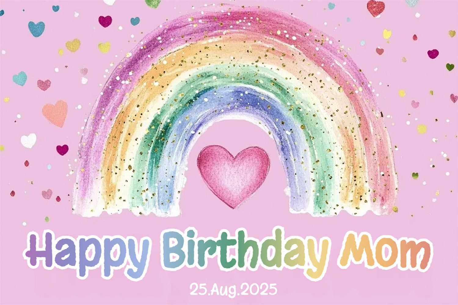 Toile de fond Anniversaire Personnalisée Arc-en-Ciel Aquarelle Paillettes CSH4-50