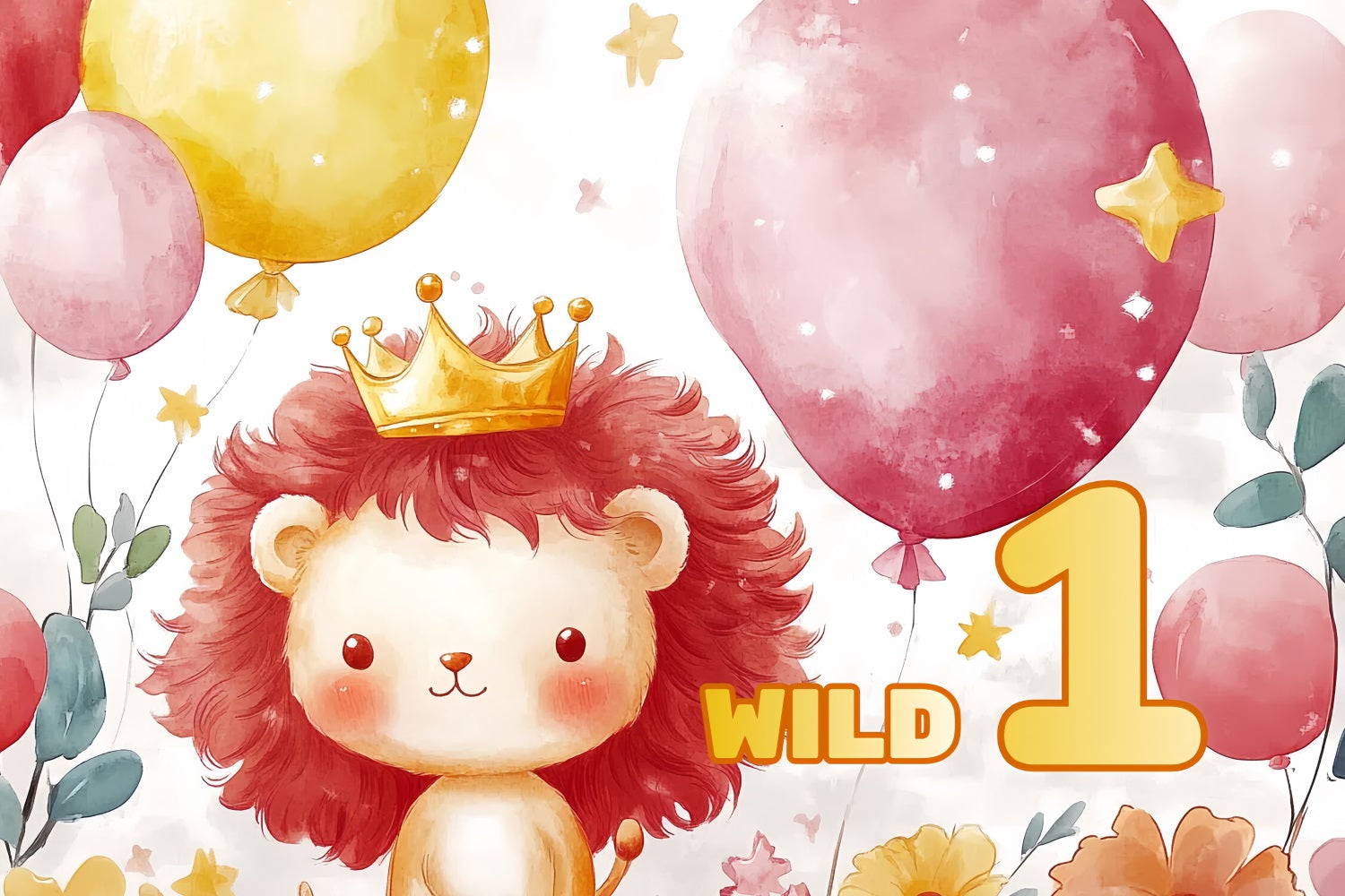 Toile de fond Anniversaire Personnalisé Couronne Lion Wild One 1er Anniversaire CSH4-57