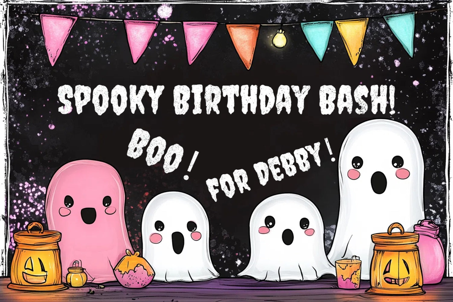 Toile de fond Photo Anniversaire Personnalisable Fantômes Mignons Anniversaire Halloween CSH4-58