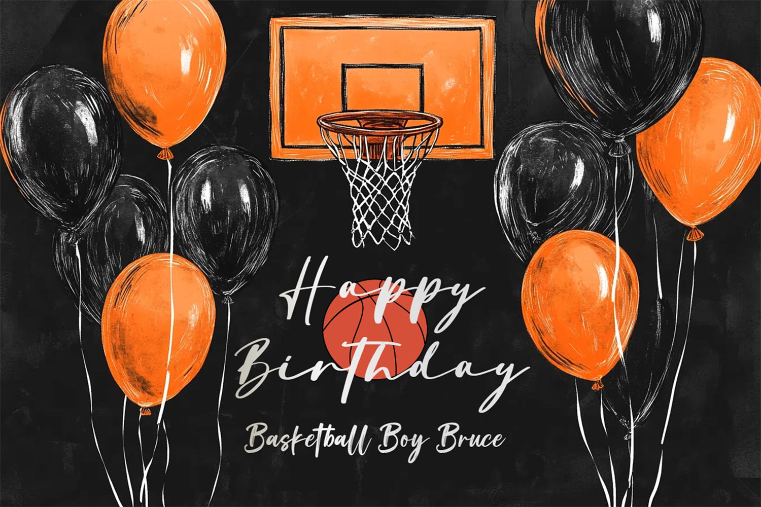 Toile de fond Deco Anniversaire Personnalisé Ballons Cerceau Basket CSH4-6