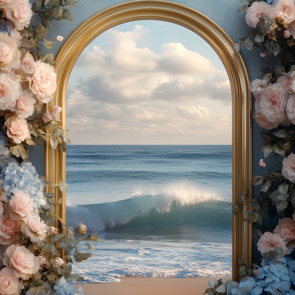 Toile de fond de Plage Été Arche Dorée Florale CSH5-111