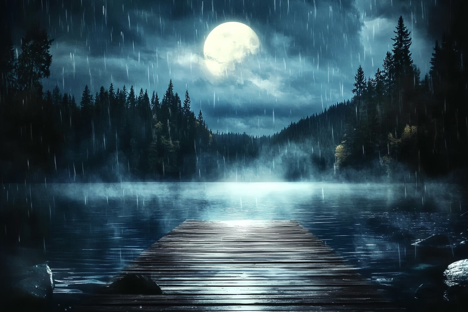 Toile de fond Photo Fête des Pères Quai Pluie Clair de Lune CSH5-57