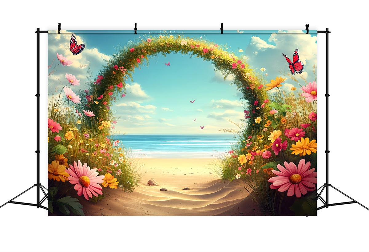 Toile de fond de Plage Fleurs Papillons Été CSH5-80