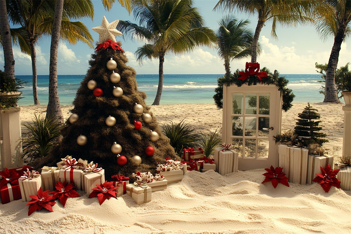 Toile de fond Été Sapin de Noël Plage Tropicale CSH5-83