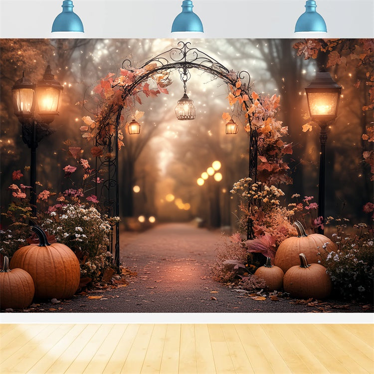 Toile de fond Automne Forêt Jardin Arceau Citrouilles Lanternes CSH57-197