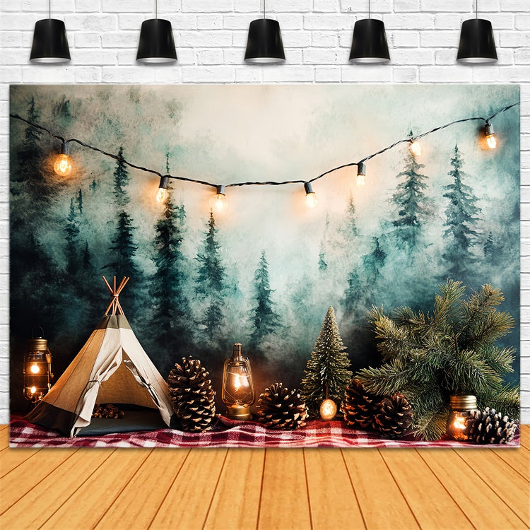 Toile de fond Cake Smash Tente Forêtière et Guirlandes Féeriques CSH6-291