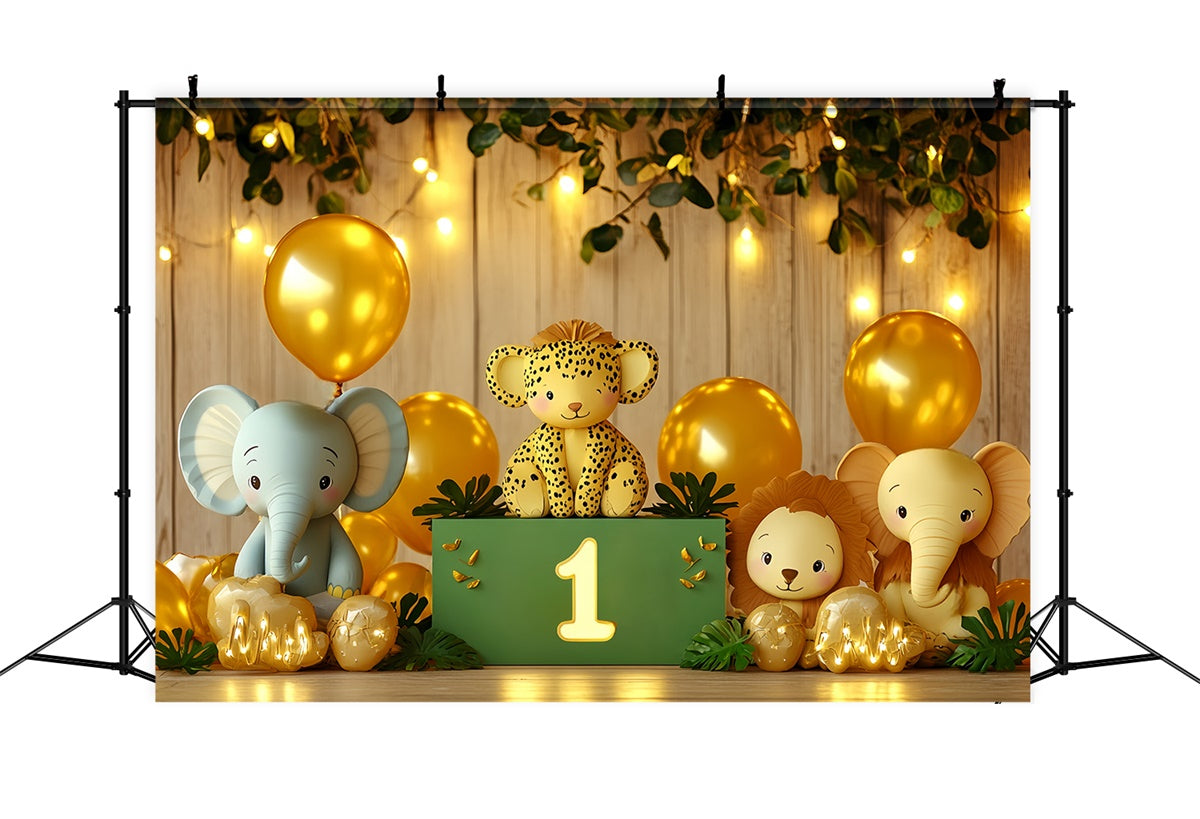 Toile de fond Décor Anniversaire 1 an Jungle Dorée et Amis CSH6-318