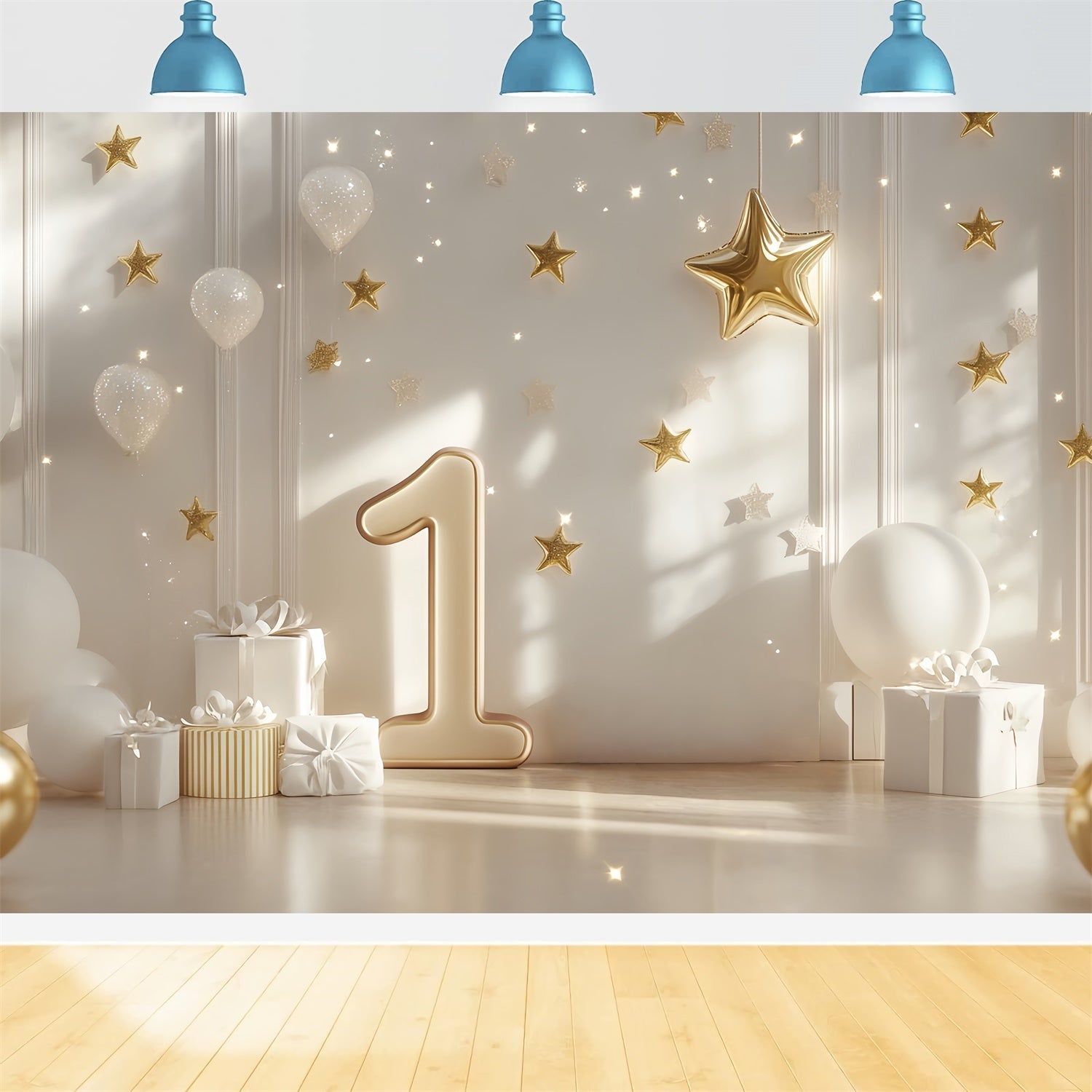 Toile de fond Décor Anniversaire 1 an Étoile Dorée CSH6-326