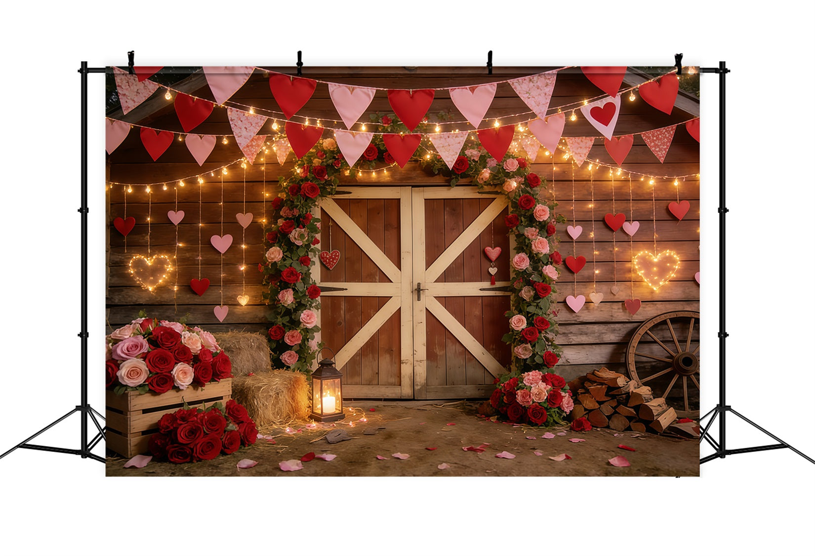 Fond Photo St Valentin Guirlande Cœur Grange CSH61-106