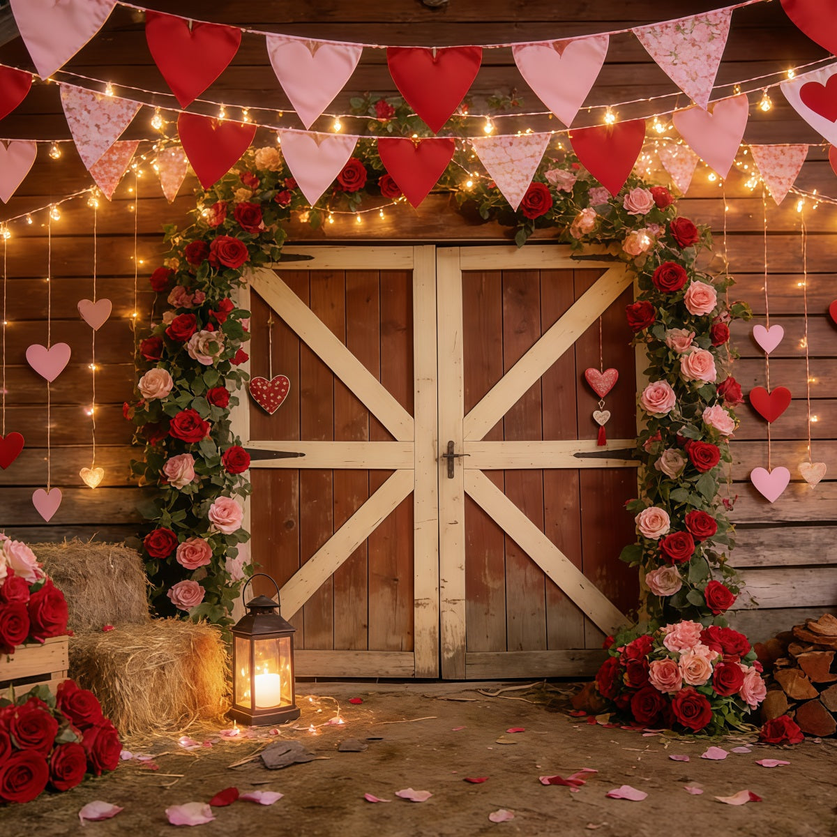Fond Photo St Valentin Guirlande Cœur Grange CSH61-106