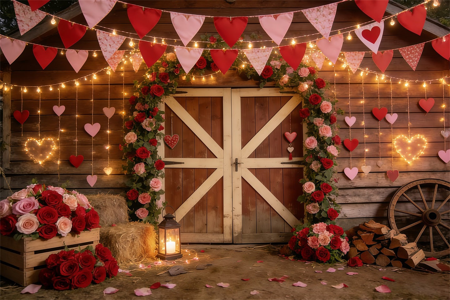 Fond Photo St Valentin Guirlande Cœur Grange CSH61-106