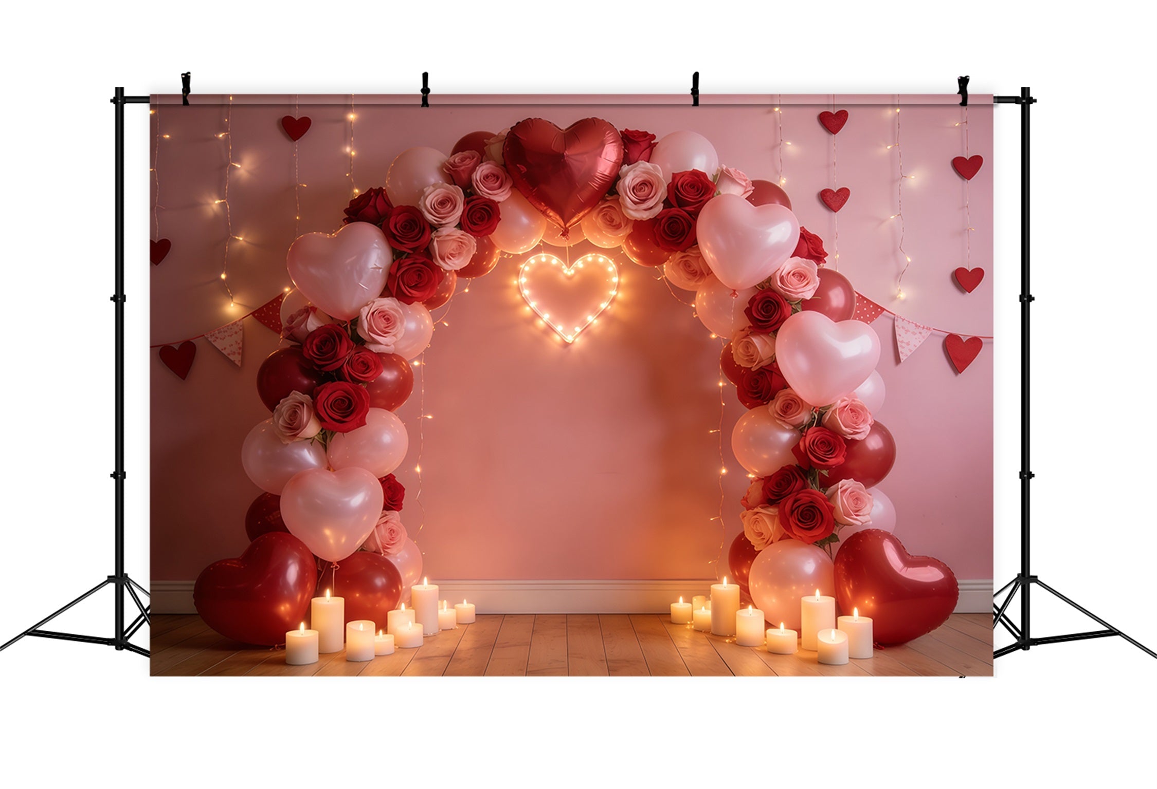 Toile de fond Saint-Valentin Arche Ballons Cœur Roses CSH61-113