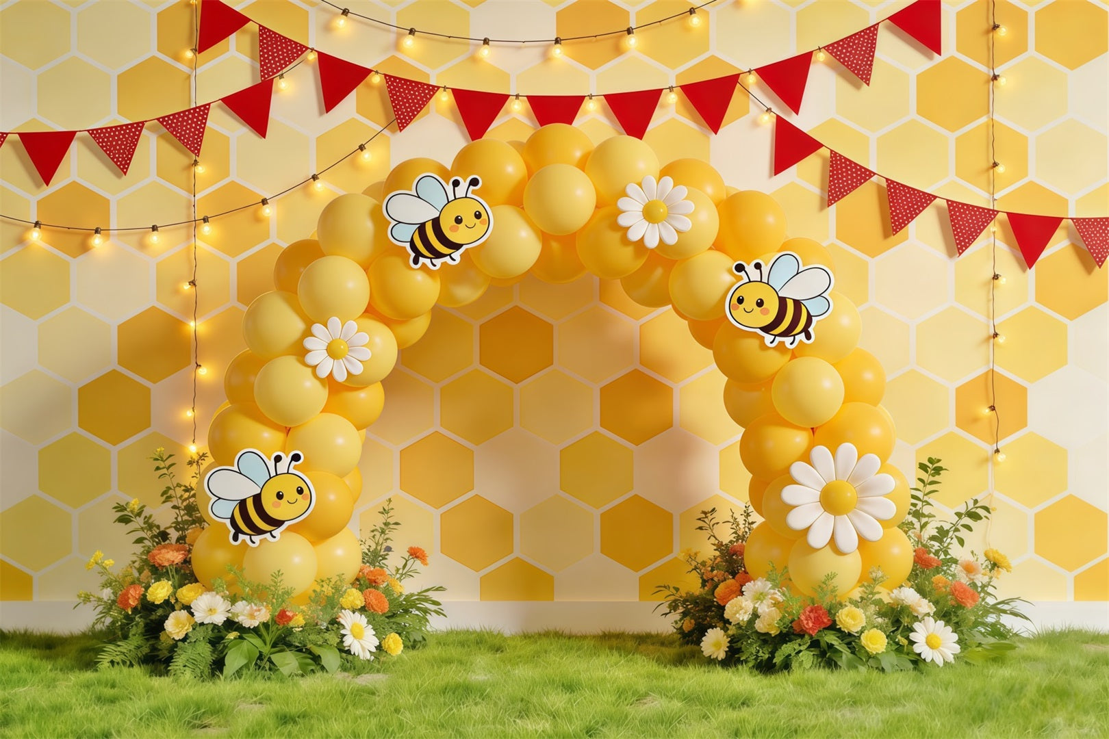 Toile de fond Fleur Arche Ballons Marguerites Nid D’Abeille CSH61-122