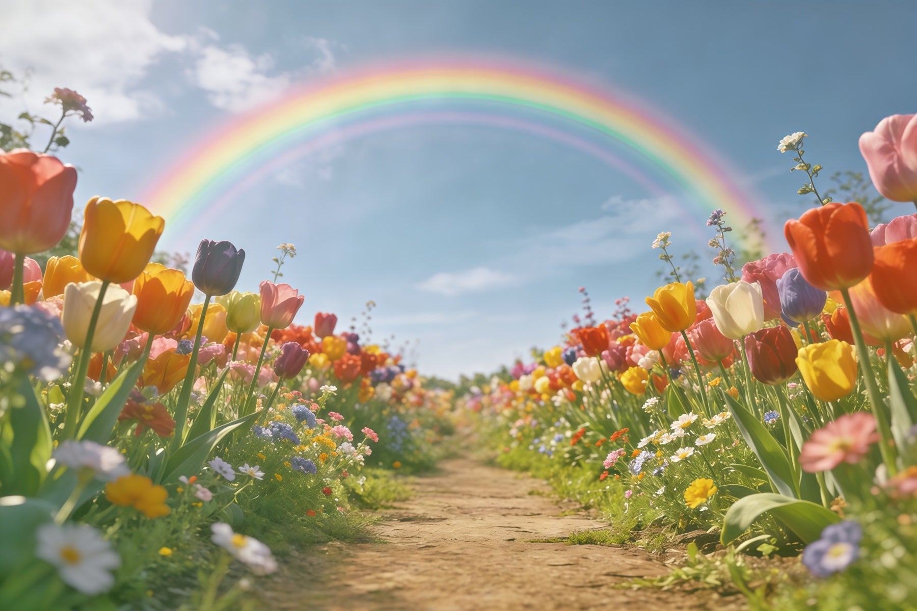 Fond Studio Photo Printemps Allée Florale Tulipees Arc-En-Ciel CSH61-123
