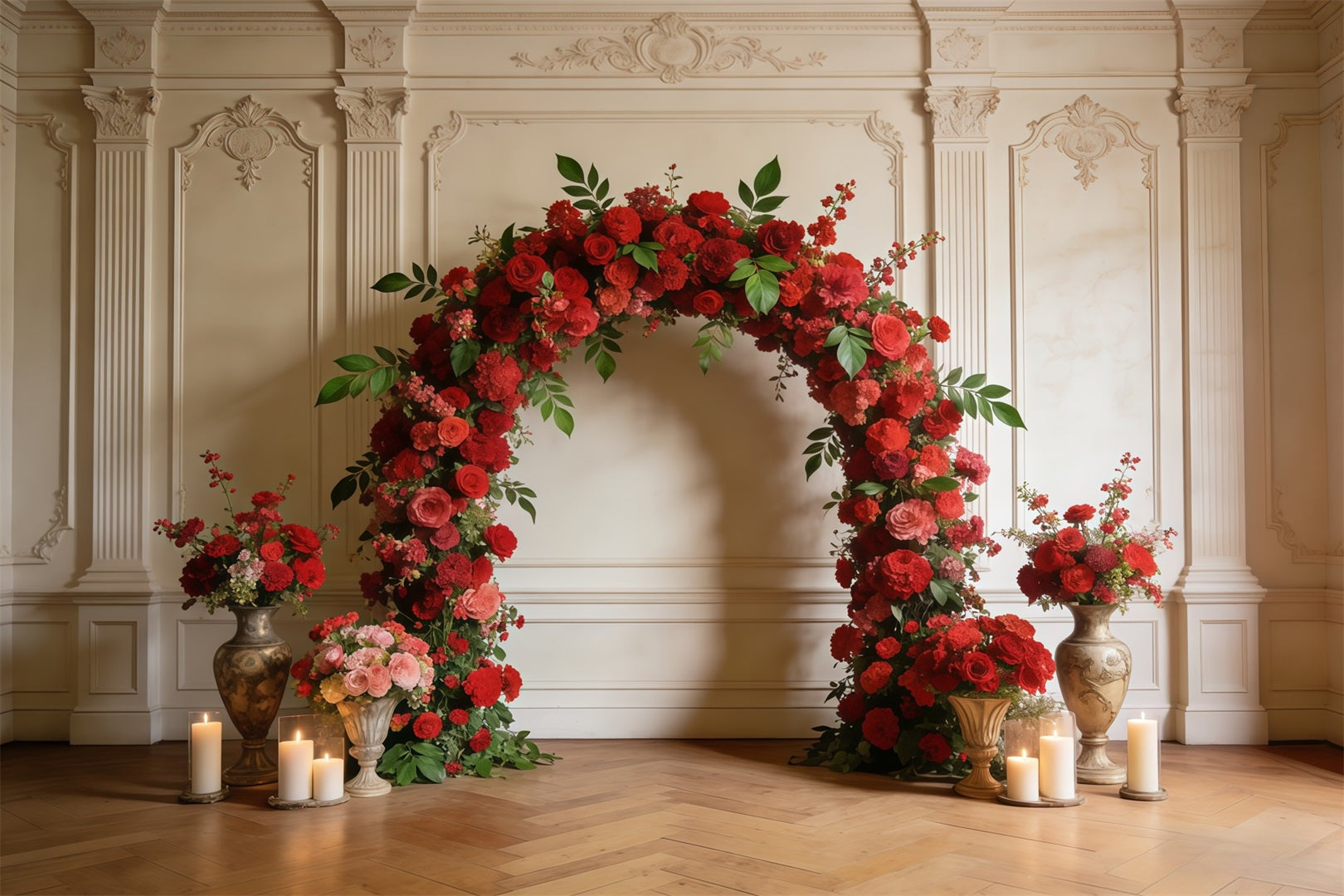 Toile de fond Photo Fleur Arche Élégante Roses Rouges CSH61-128