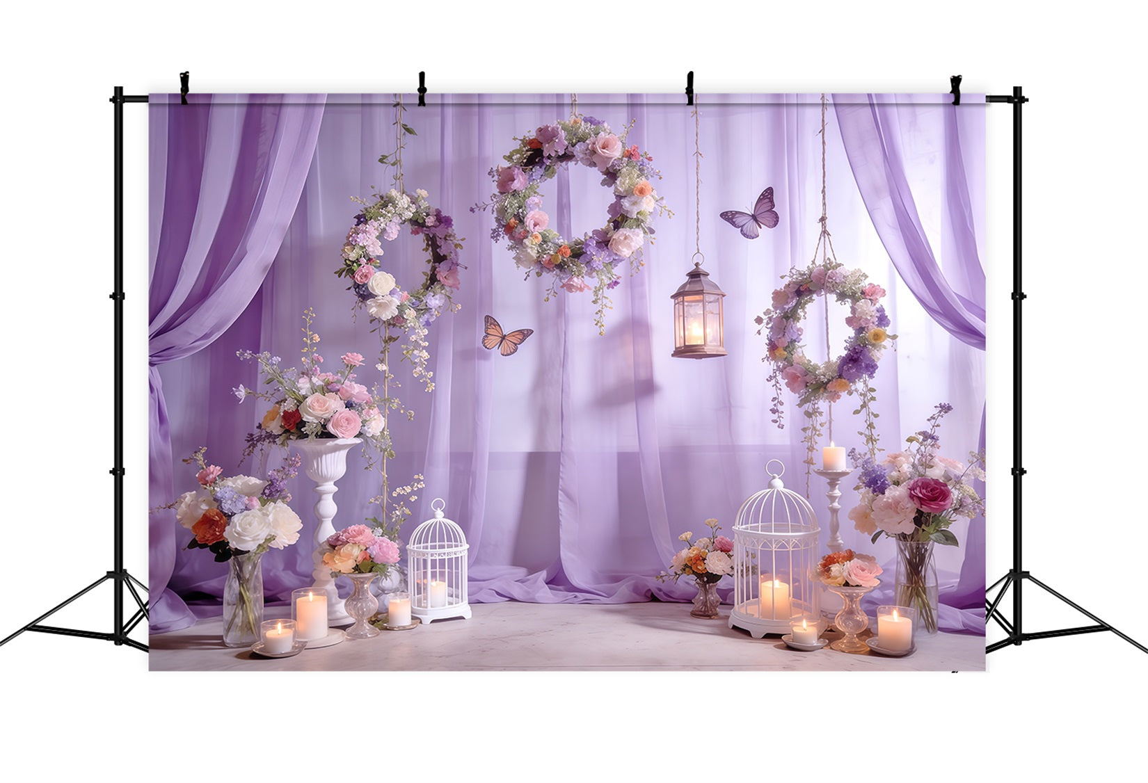 Toile de fond Photo Printemps Couronne Lavande Lanterne Papillon CSH61-132