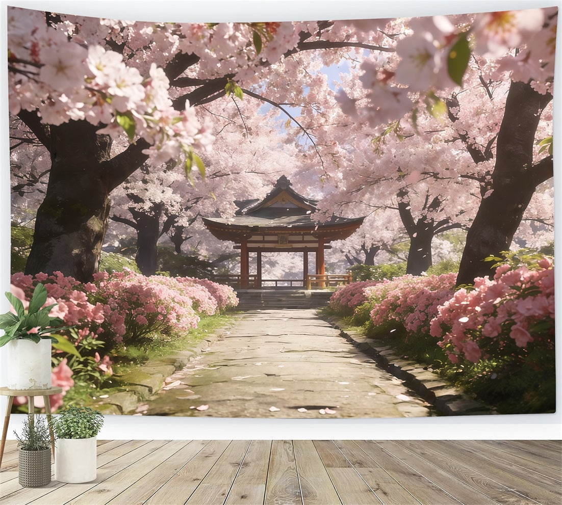 Fond Photo Printemps Allée Sakura Pavillon Paisible CSH61-133