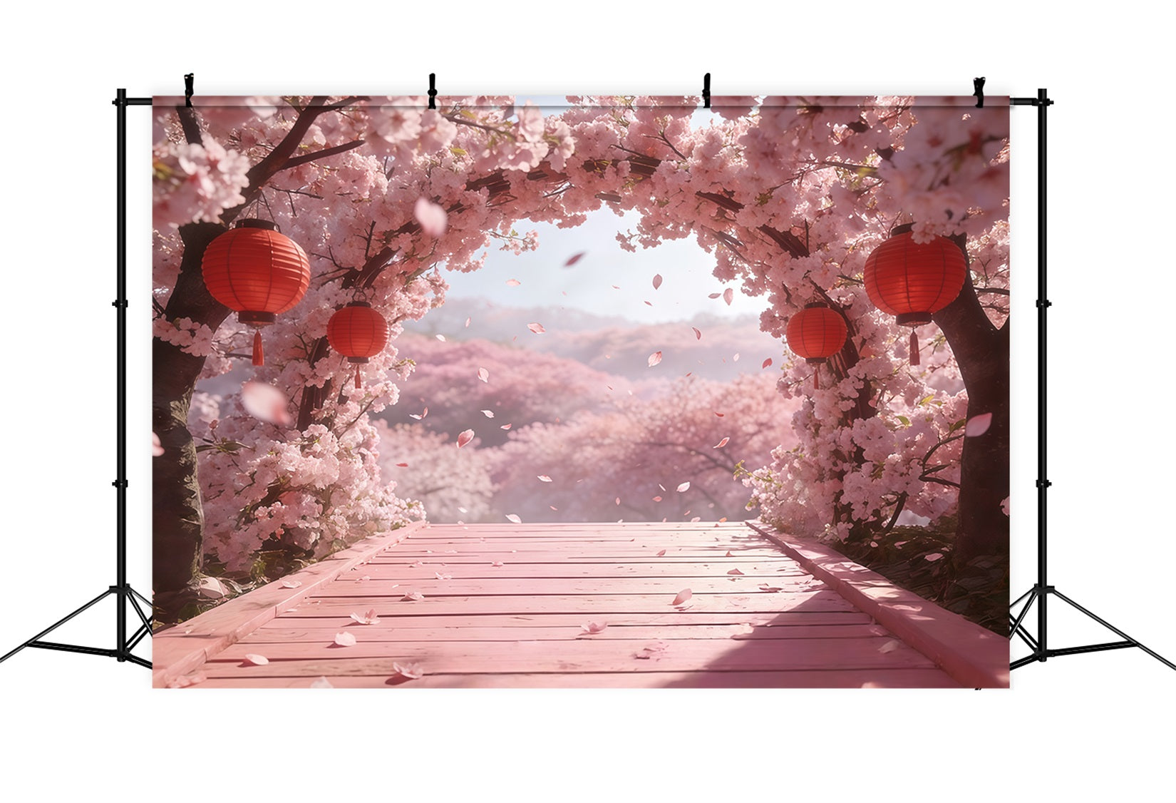 Fond Photo Floral Arche Lanternes Fleurs Roses CSH61-137