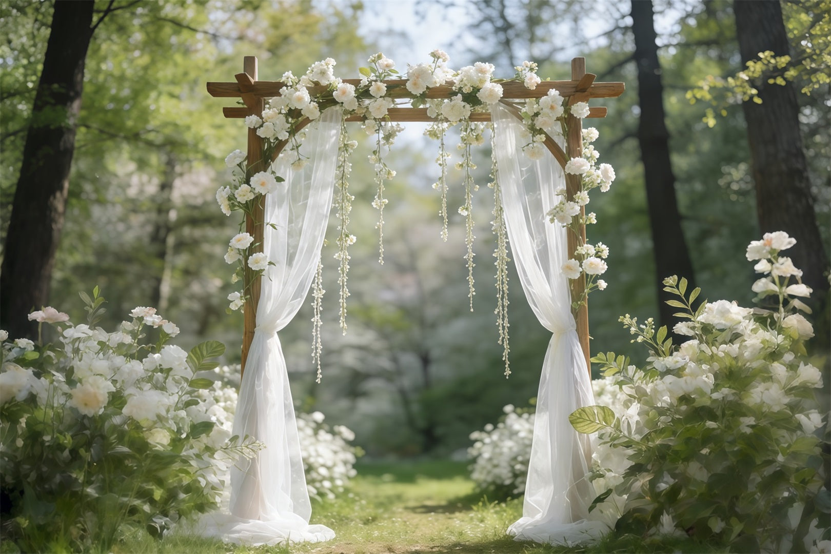 Fond Photo Printemps Arche Jardin Fleurs Blanches CSH61-141