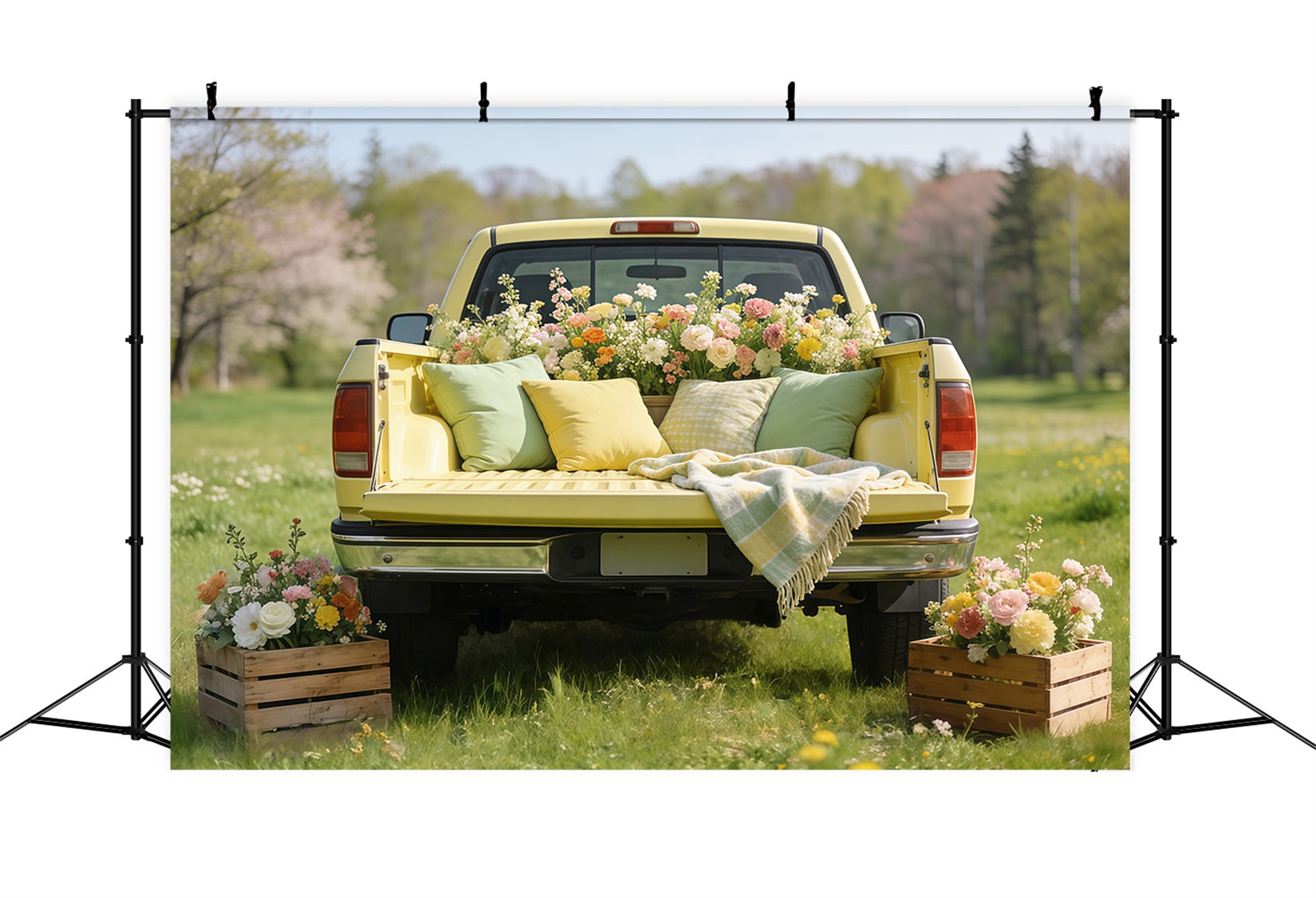 Toile de fond Fleur Camion Jaune Vintage Fleurs CSH61-146