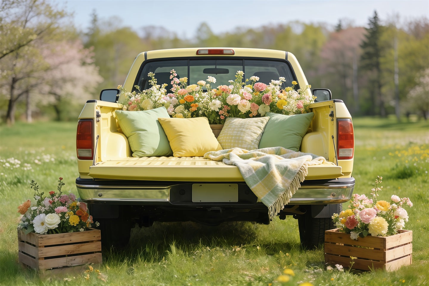 Toile de fond Fleur Camion Jaune Vintage Fleurs CSH61-146