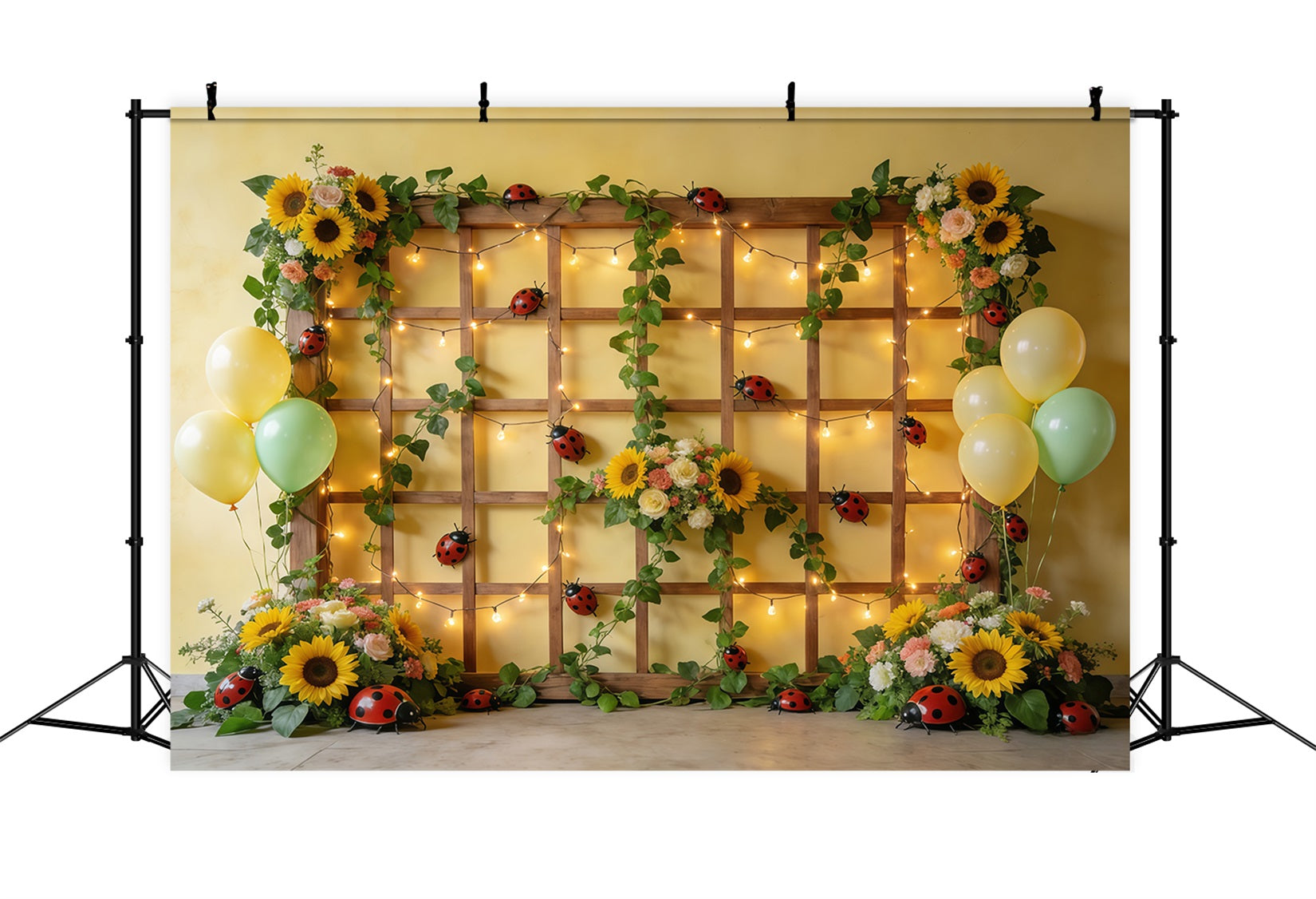 Fond Photo Printemps Treillis Tournesols Lumières Ballons CSH61-149