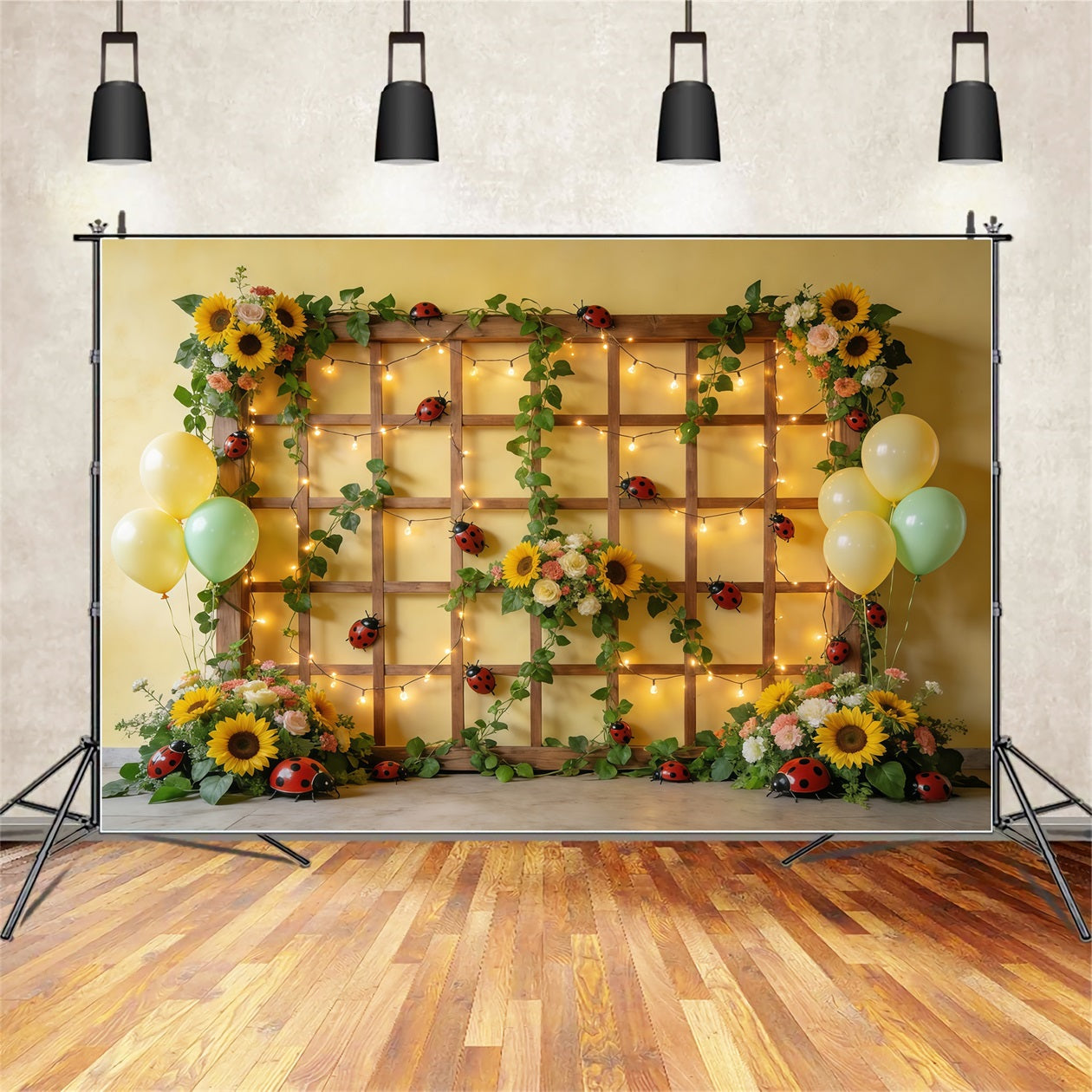 Fond Photo Printemps Treillis Tournesols Lumières Ballons CSH61-149