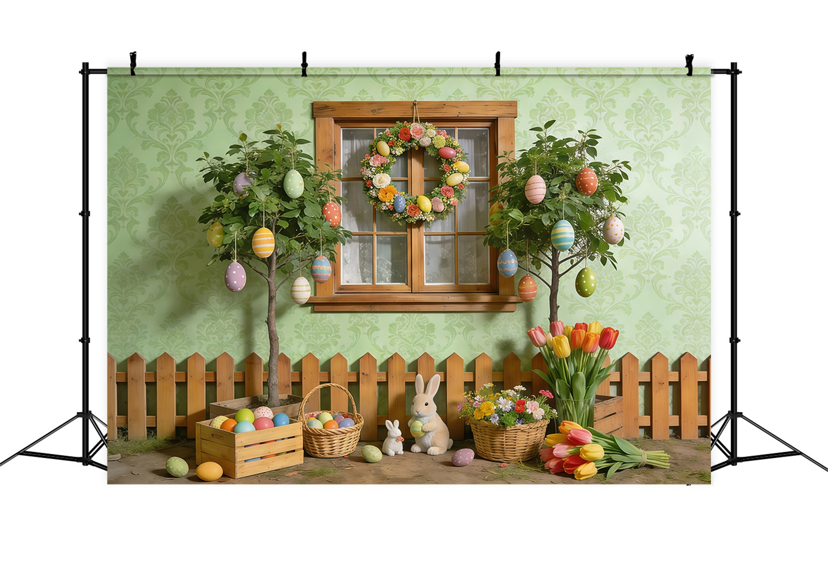 Fond Studio Photo Printemps Fenêtre Jardin Œuf Lapin CSH61-155
