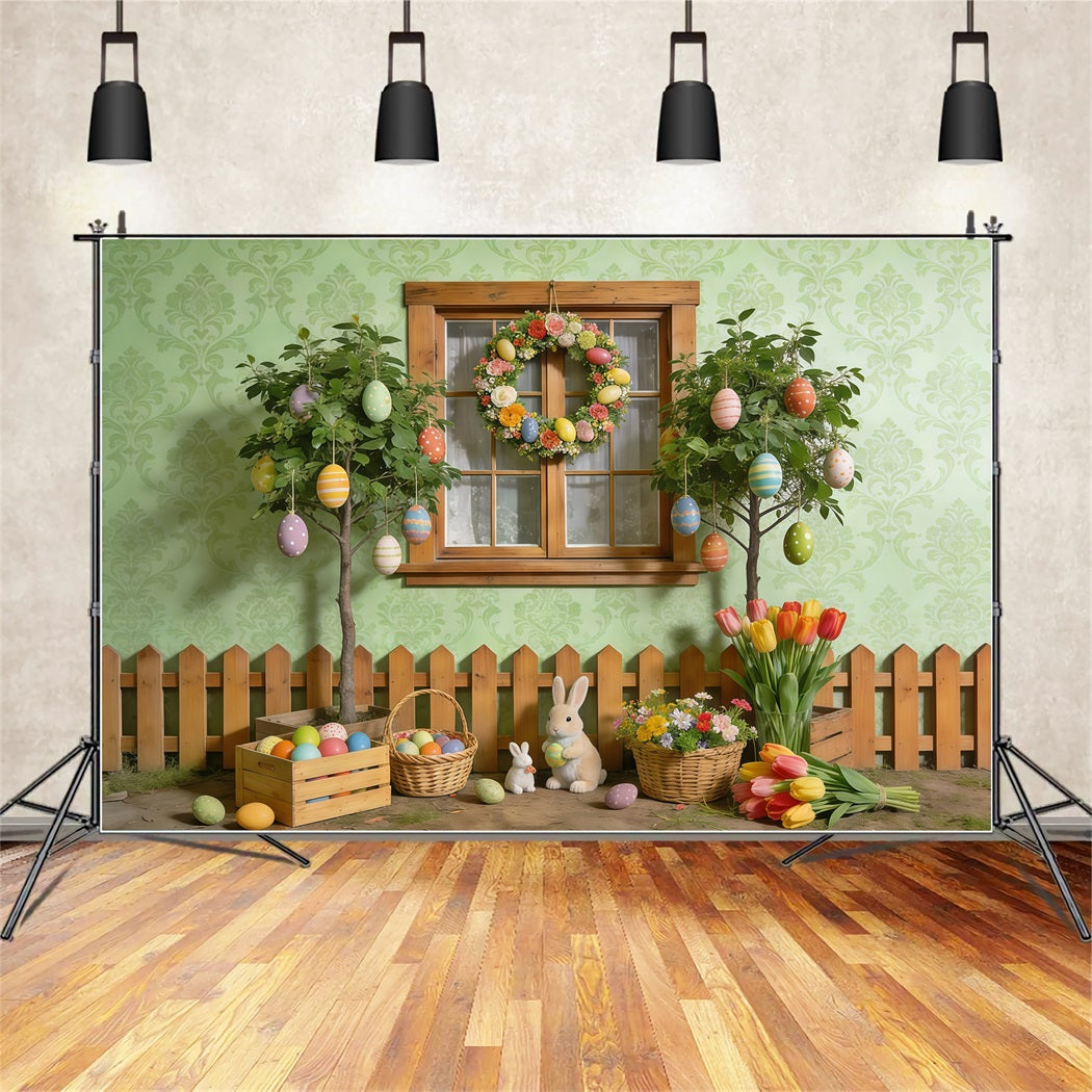 Fond Studio Photo Printemps Fenêtre Jardin Œuf Lapin CSH61-155