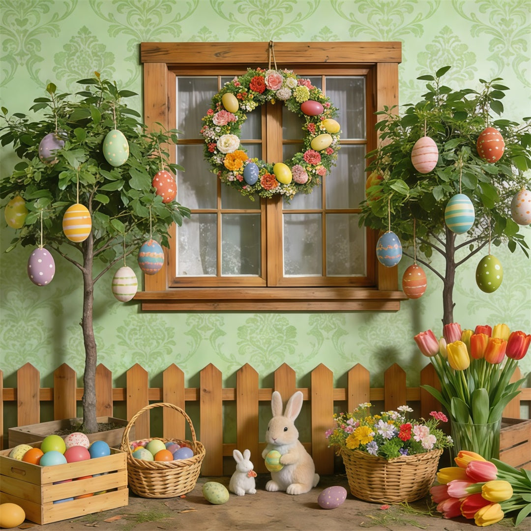 Fond Studio Photo Printemps Fenêtre Jardin Œuf Lapin CSH61-155