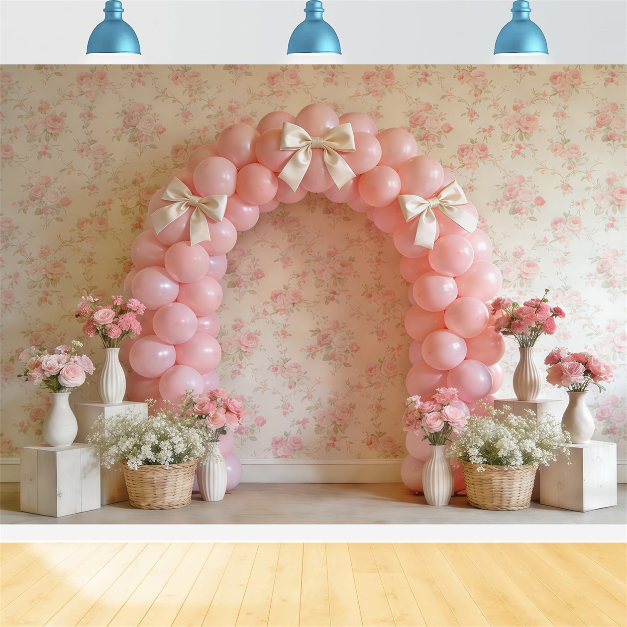 Fond Studio Photo Floral Mur Décor Floral Arche Nœud Rose CSH61-159