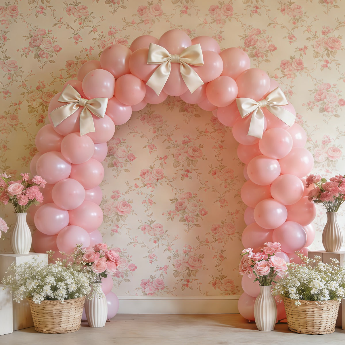 Fond Studio Photo Floral Mur Décor Floral Arche Nœud Rose CSH61-159