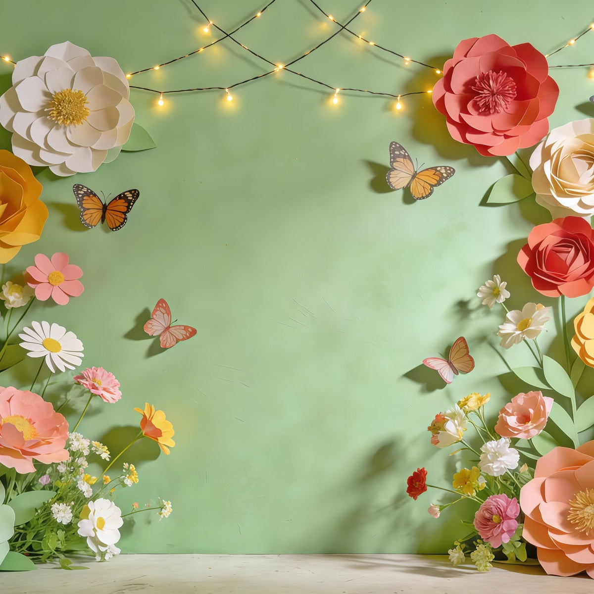 Fond Photo Floral Cadre Fleurs Pastel Papillon CSH61-161
