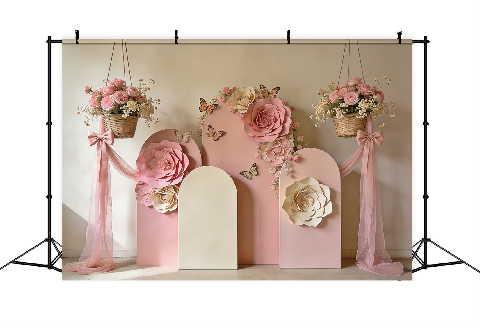 Toile de fond Fleur Arche Fleurs Blush Nœud Drapé CSH61-162