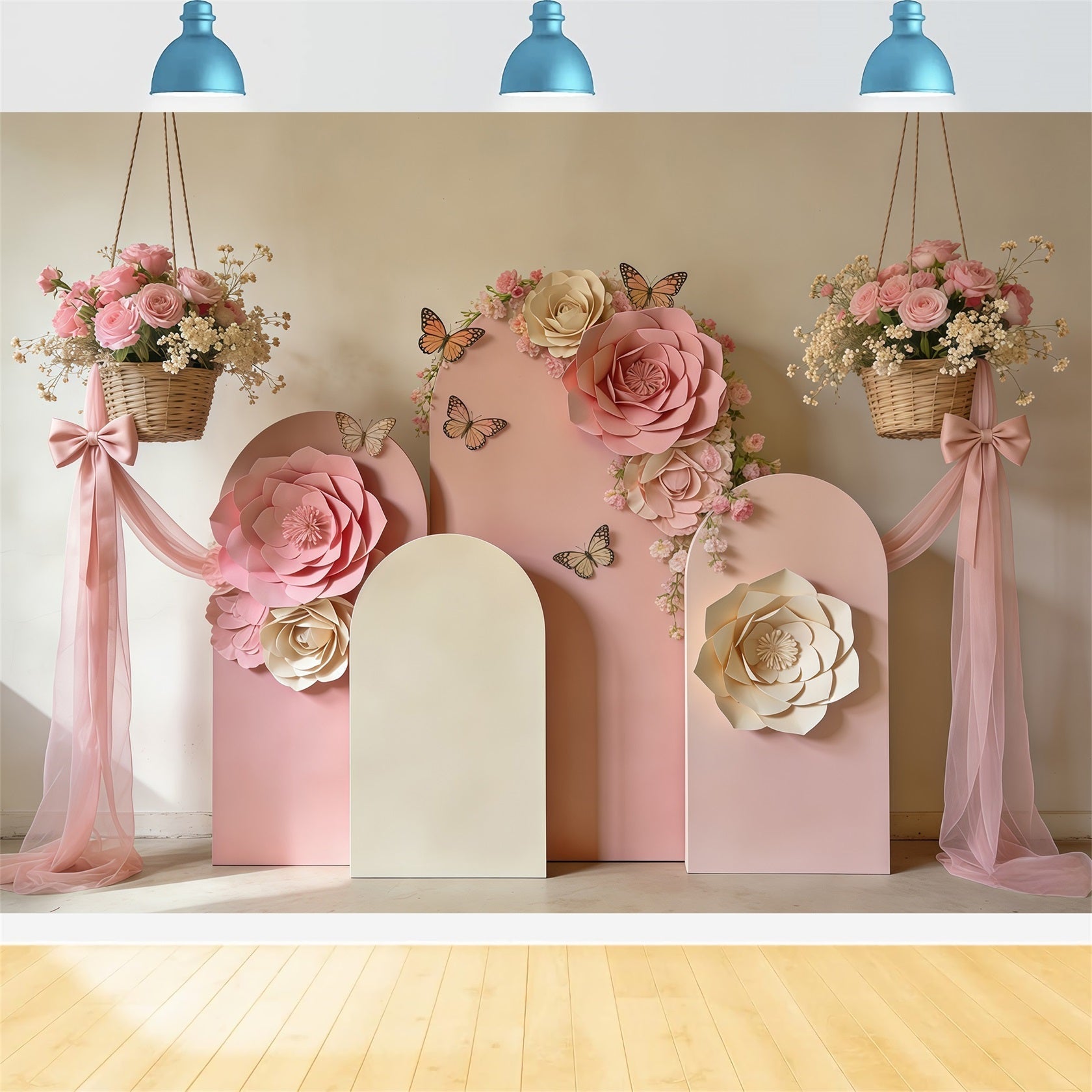 Toile de fond Fleur Arche Fleurs Blush Nœud Drapé CSH61-162
