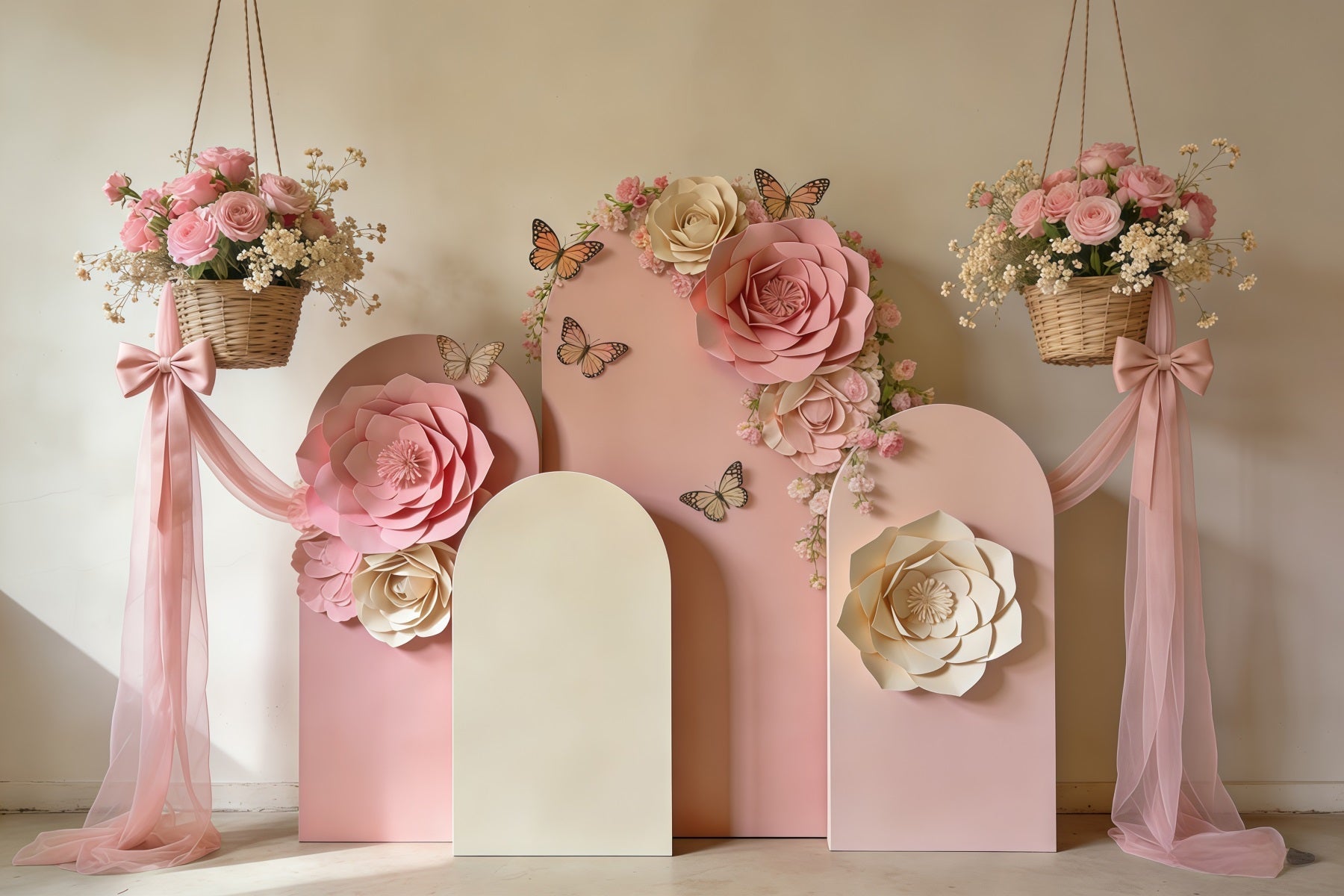 Toile de fond Fleur Arche Fleurs Blush Nœud Drapé CSH61-162