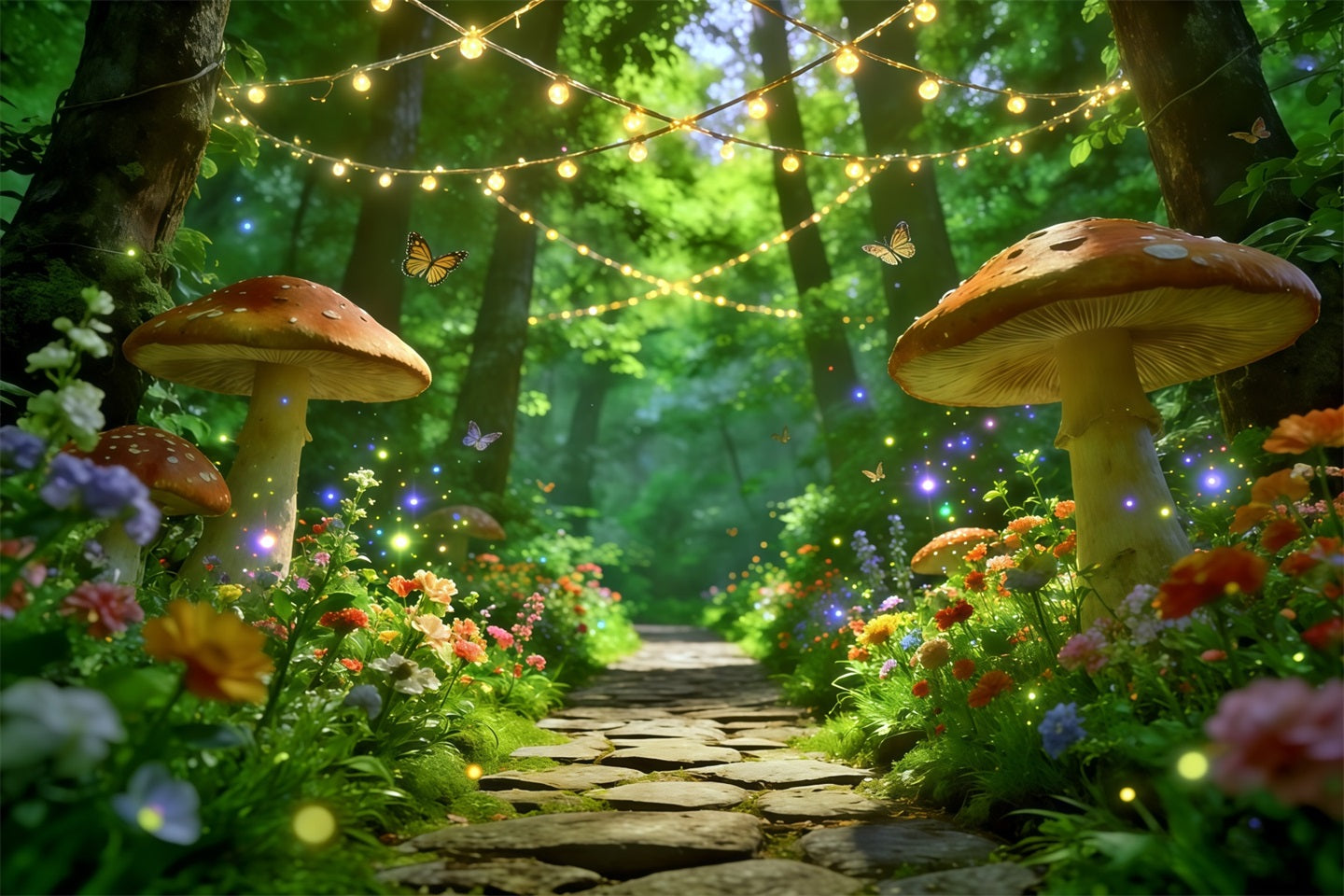 Toile de fond Fleur Chemin Lumière Champignons Enchanté CSH61-170
