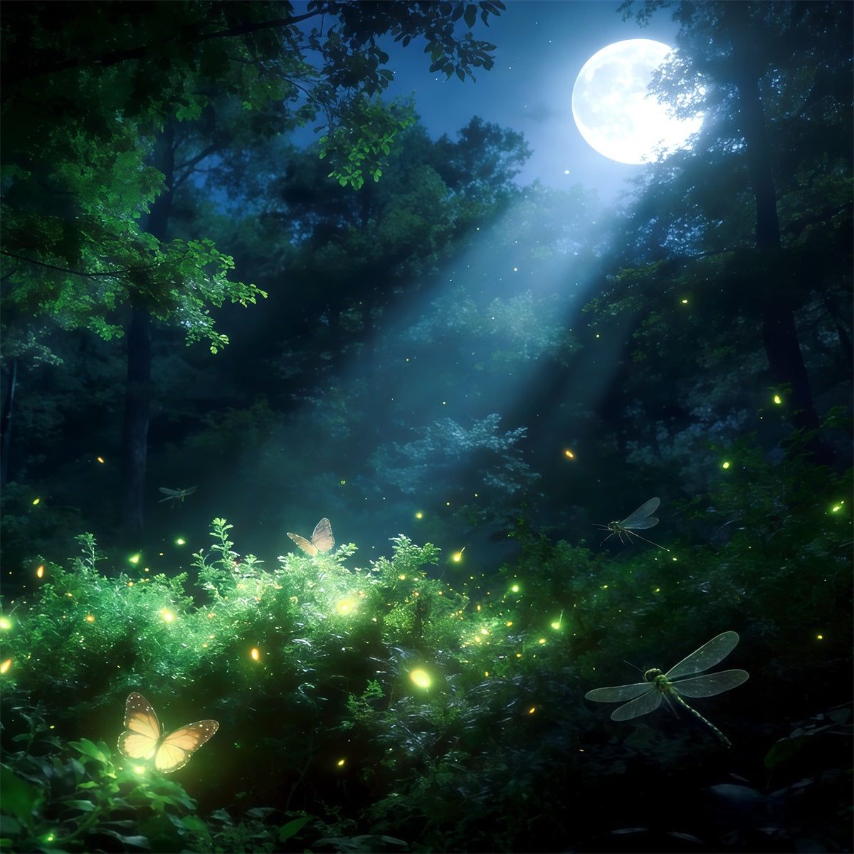 Toile de Fond Forêt Enchantée Lueur Forêt Lucioles Clair De Lune CSH61-196