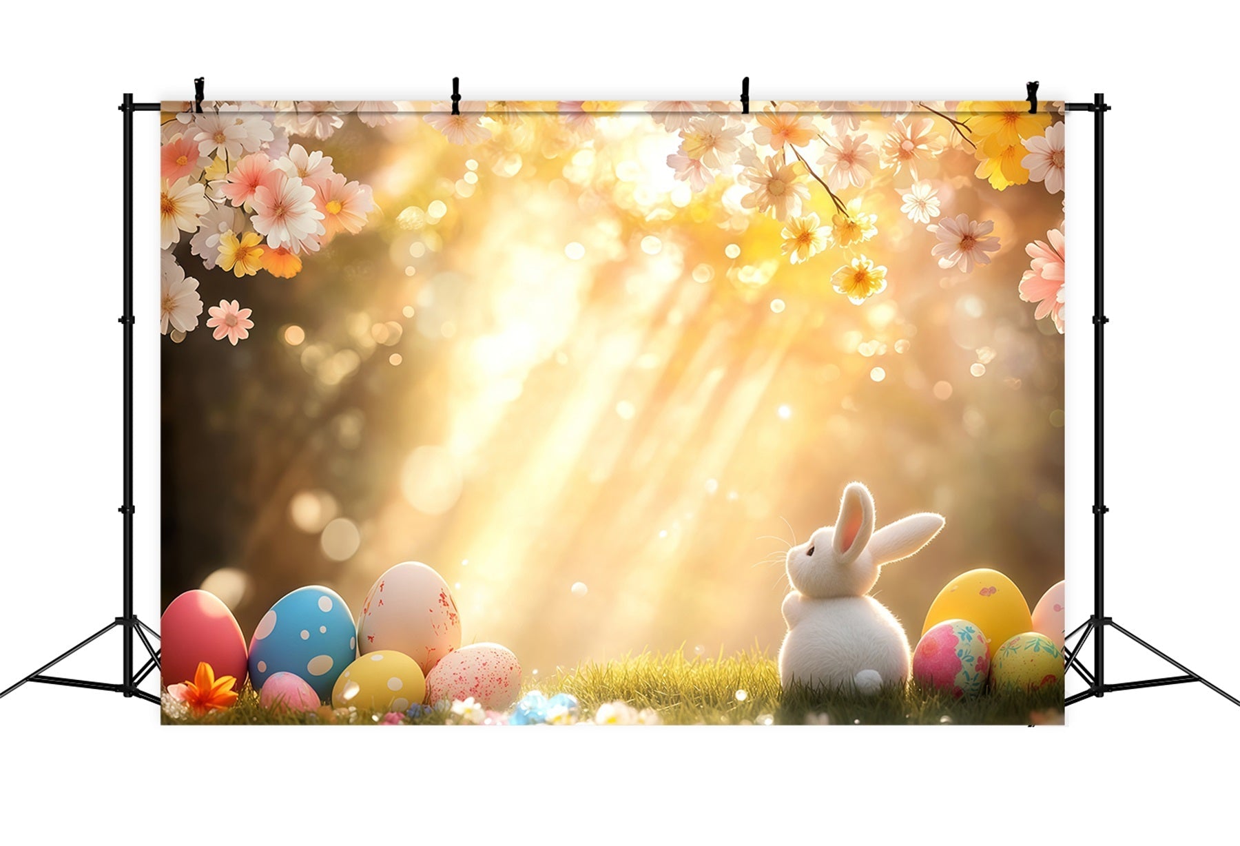 Toile de fond Pâques Œufs Fleurs Baignés De Soleil Prairie CSH61-22