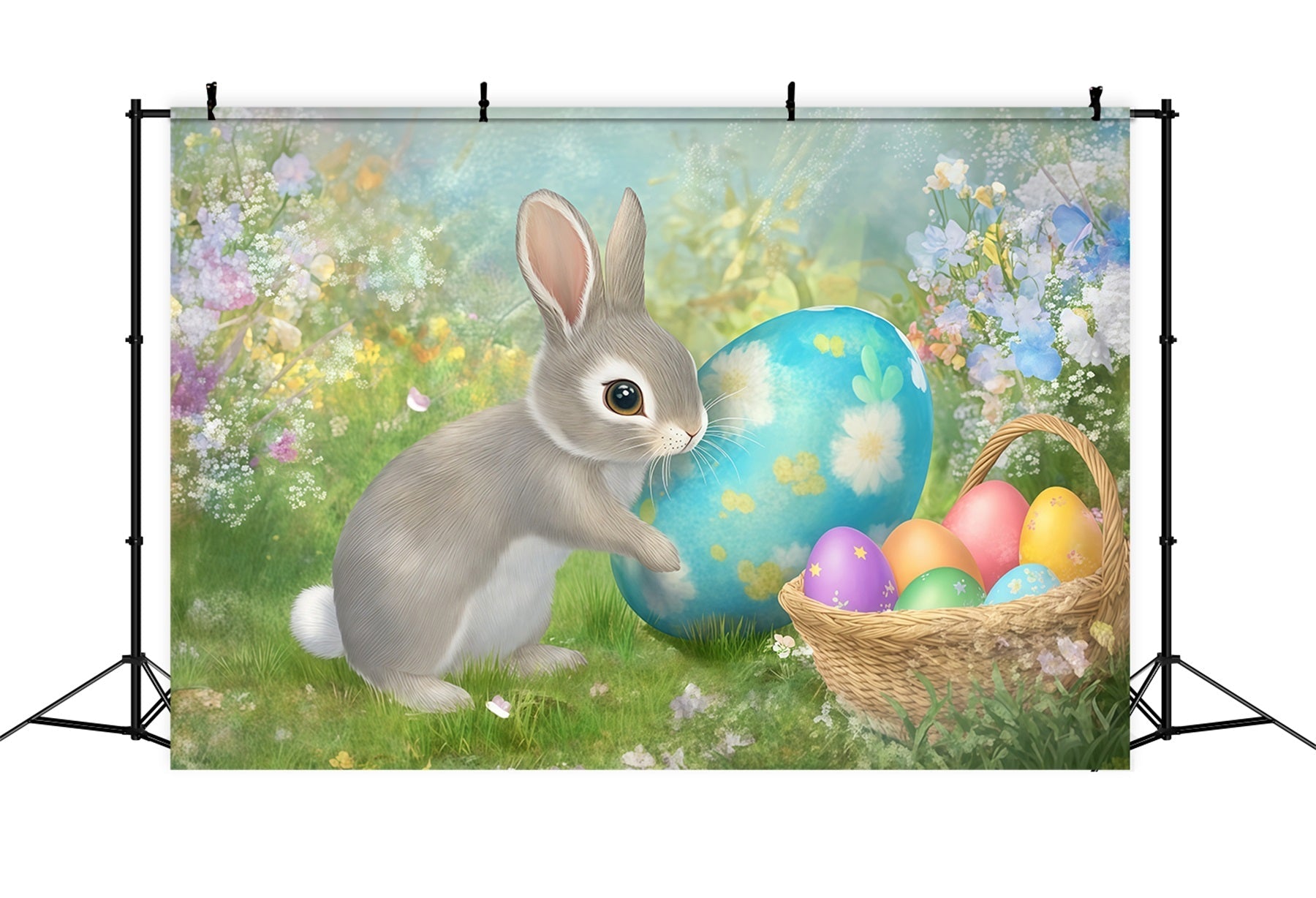 Fond de Pâques Panier Œufs Peints Fleurs Printanières CSH61-28