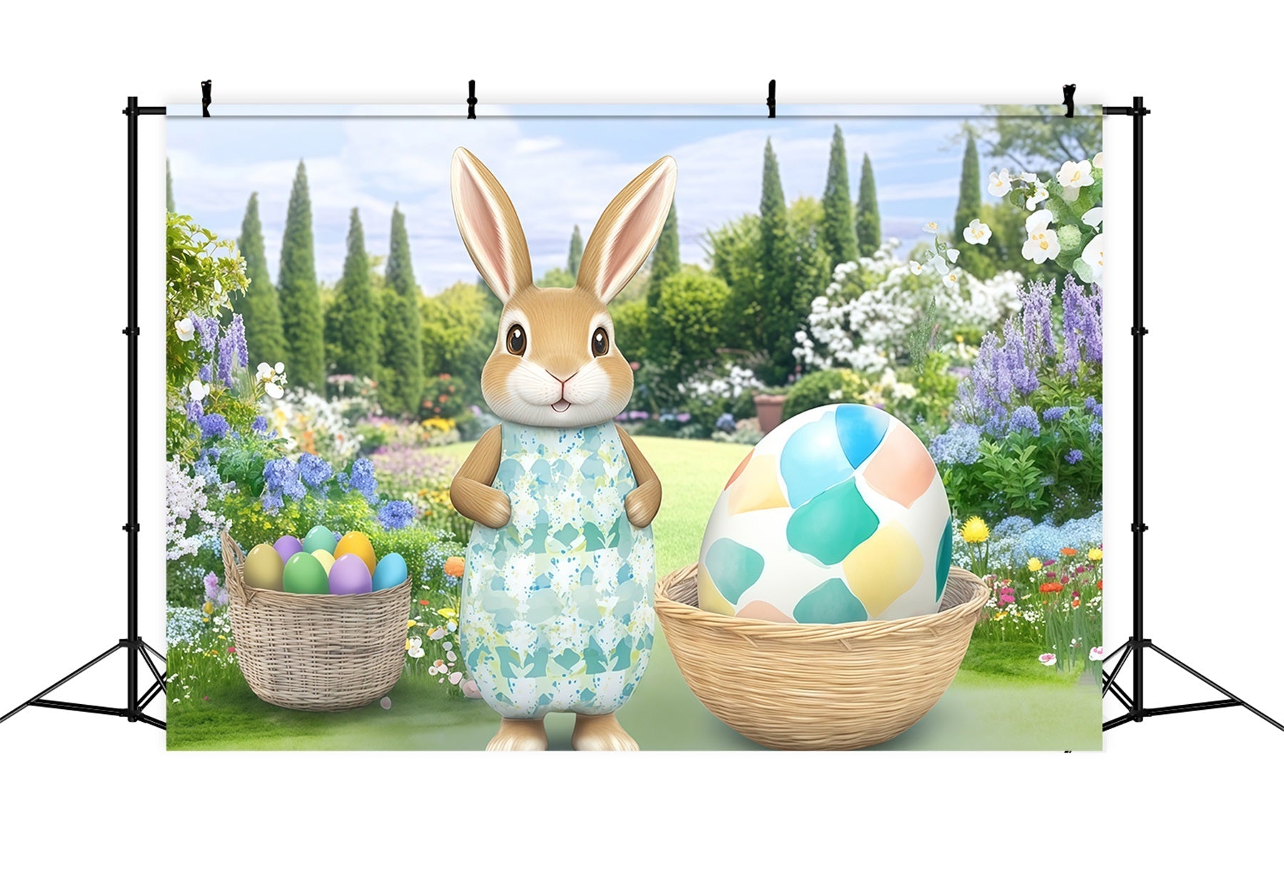 Fond Photo Pâques Panier Œufs Fleurs Jardin CSH61-29