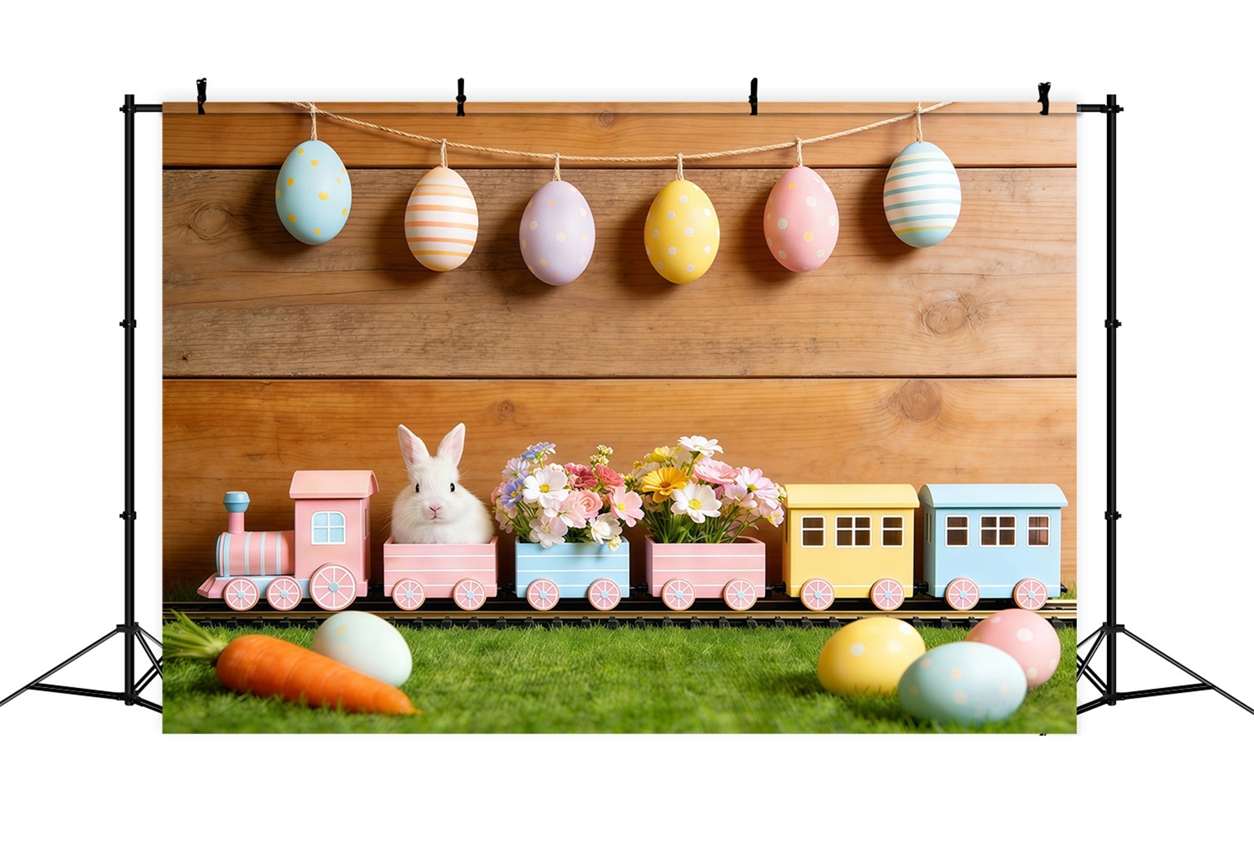 Toile de fond Pâques Guirlande Œufs Pastel Mur Bois CSH61-30