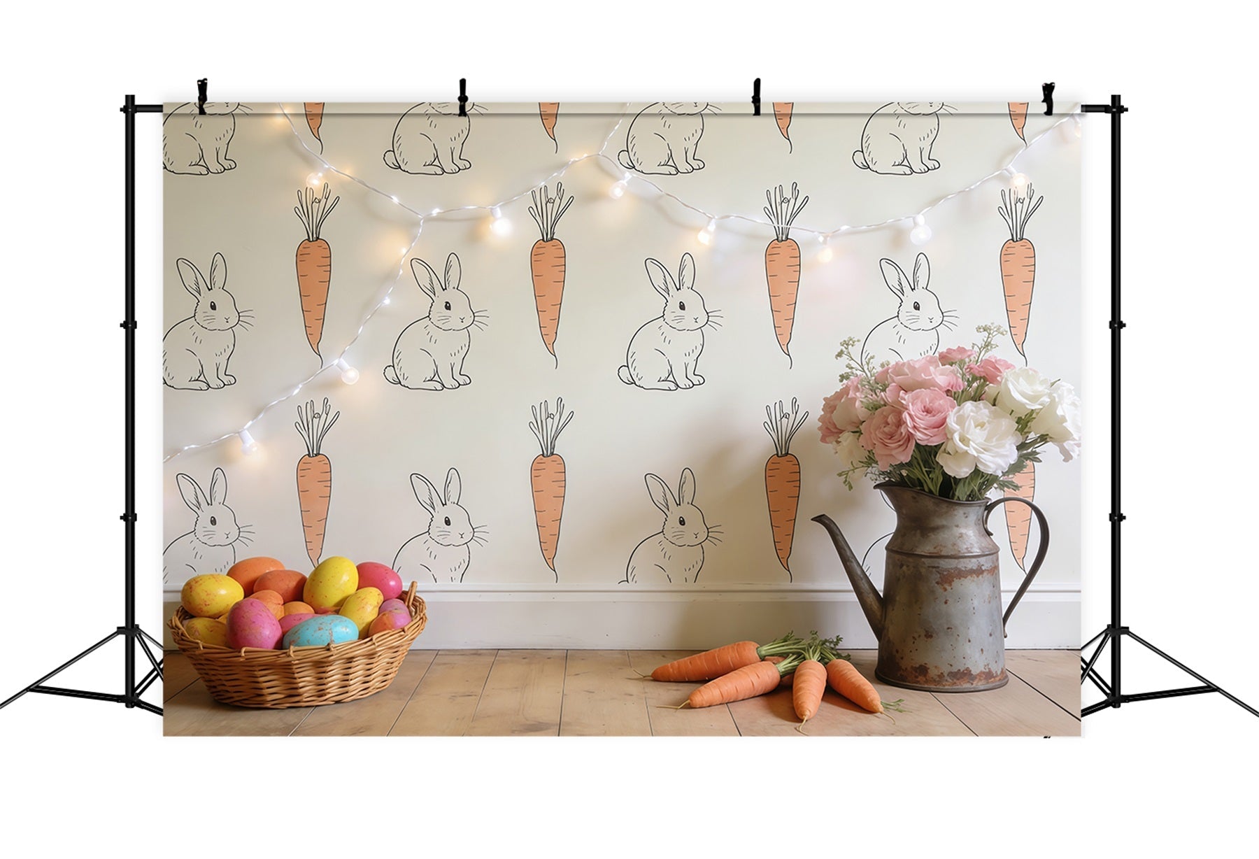 Toile de fond Pâques Papier Peint Lapin Rustique Carottes CSH61-34