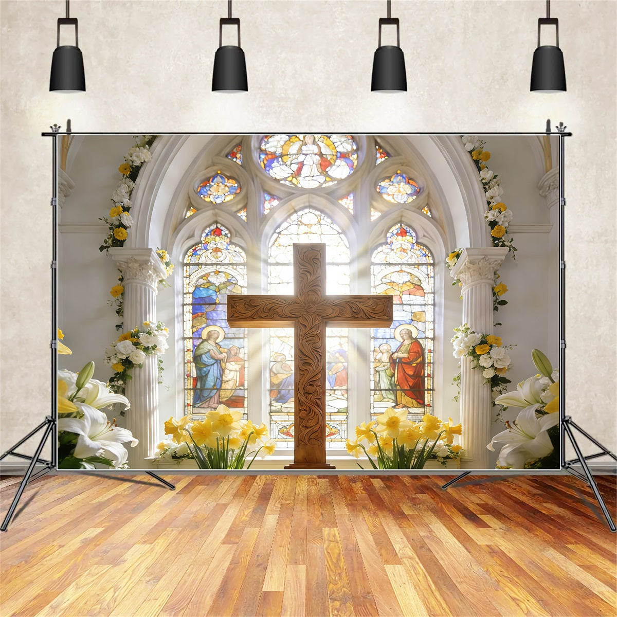Fond de Pâques Croix Cathédrale Sacrée Vitrail CSH61-40